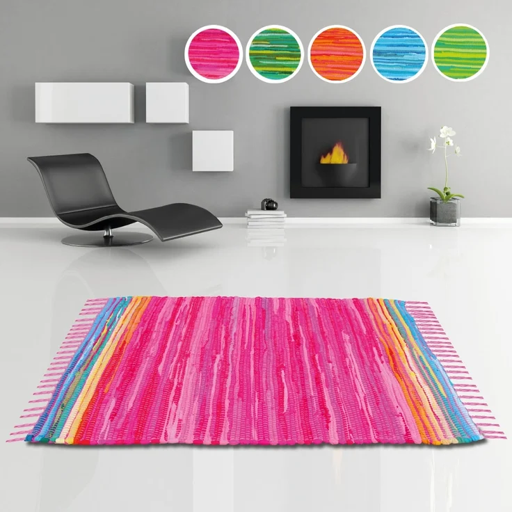 Flickenteppich handgewebter Teppich aus Baumwolle, stylischer und strapazierfähiger Fleckerlteppich in vielen verschiedenen modischen Ausführungen erhältlich (70 x 180cm / pink - rosa) – Bild 3