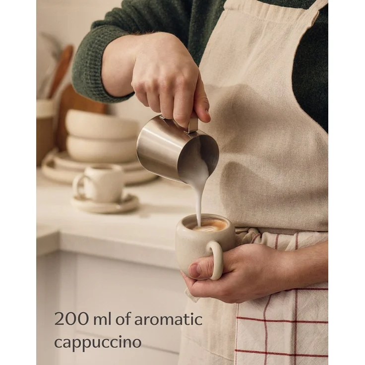 Cosumy Cappuccinotasse 4er Cappuccino Tassen Set mit Untertassen Weiß – 200 ml Keramik, 4-tlg, Steingut, Handglasiert, Spülmaschinenfest & Mikrowellengeeignet, 4er Set – Bild 2