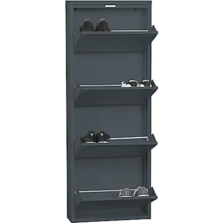 ebuy24 Pisa Schuhkipper, Grau, Metall, 4 Klappen/Türen, 50x140x16 cm, Garderobe und Schuhaufbewahrung – Bild 4
