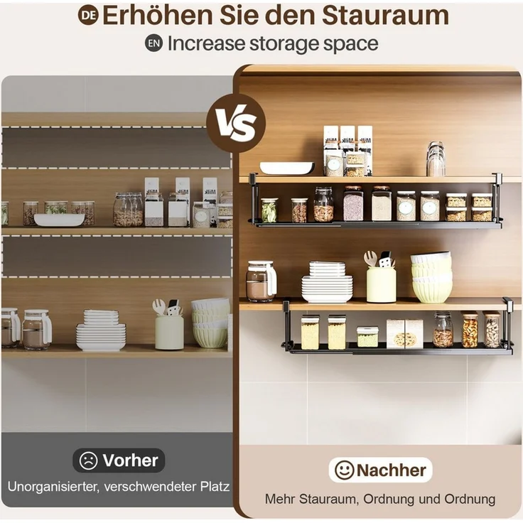 Yorbay Hängekorb Multifunktional Unterregal Hängekorb, Verstellbarer 38-70 cm, zusätzlicher Stauraum ohne Bohren, Schwarz – Bild 3