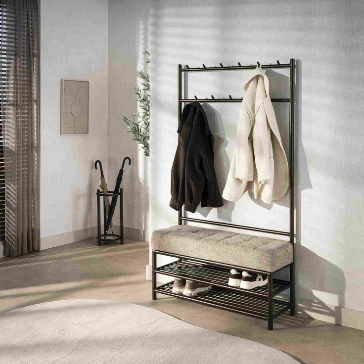 Garderobenbank Onul Bronze mit Sitzfläche und 11 Haken, 100 cm – Bild 1