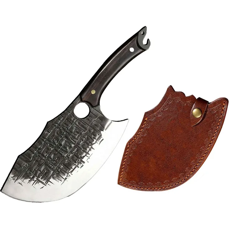 Metzgermesser Hackmesser Fleischerbeil schwer mit gebogener extradicken Klinge mit Lederscheide. Ideal für Deine Outdoor Abenteuer