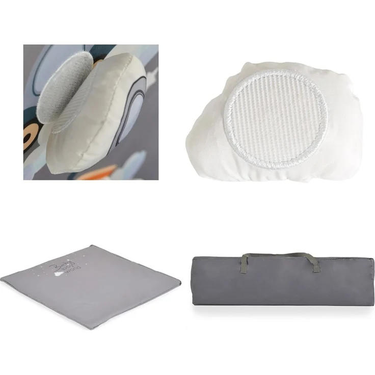 Cangaroo Laufstall Joyzi Matratze Reisebett faltbar Tasche vier Plüschfiguren grau – Bild 5