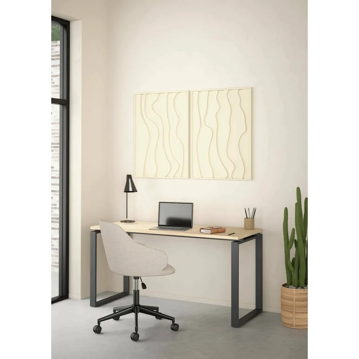 Dmora Schreibtisch Arignano, Mehrzweckschreibtisch, Bürotisch für PC, Eckschreibtisch, 150x60 h76 cm, Eiche und Grau – Bild 2