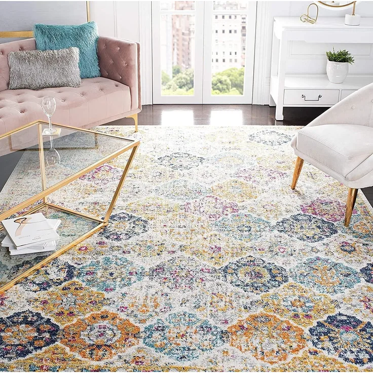 SAFAVIEH Madison Collection Teppich, MAD611A, Bohemian-Stil, Vintage-Stil, Vorleger Transitional 5' Square Creme/Multi