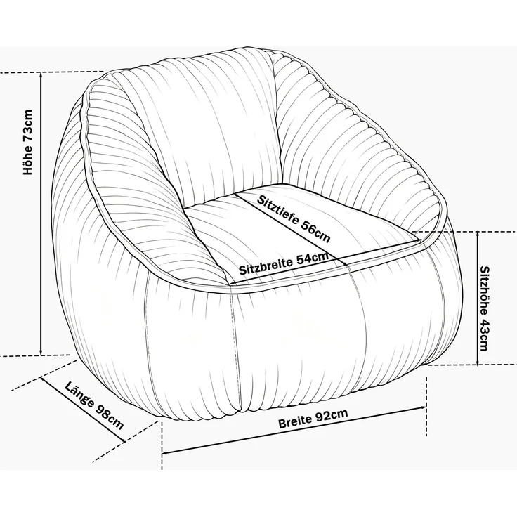 Sitzsack-Sessel, 1 Stück, aus Cord in Smaragdgrün,73x98x92 cm – Bild 4