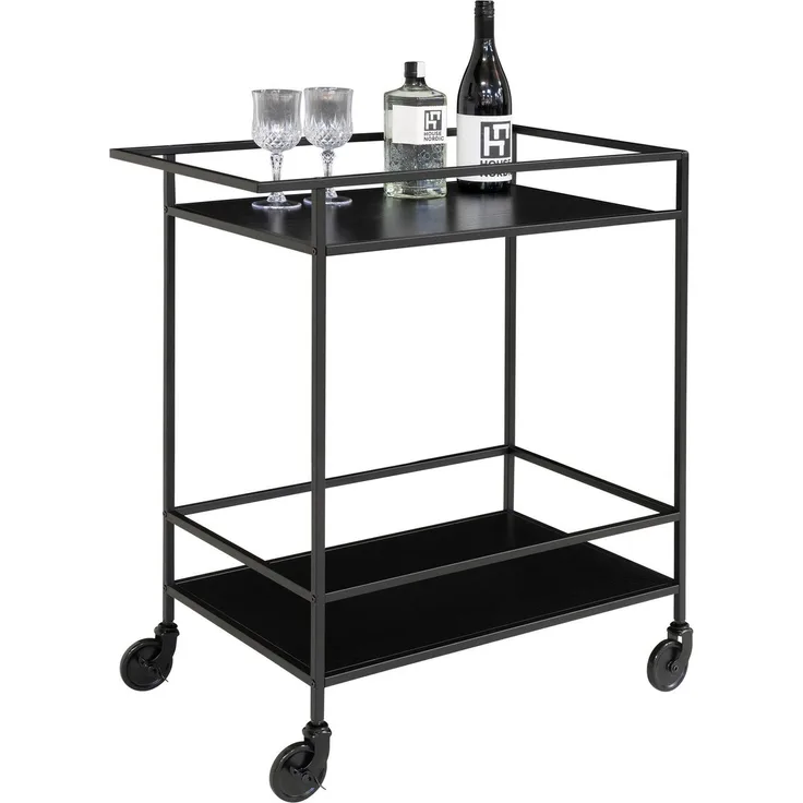 House Nordic Barwagen mit 2 Einlegeböden, schwarz, schwarzes Gestell, 68x40x79 cm