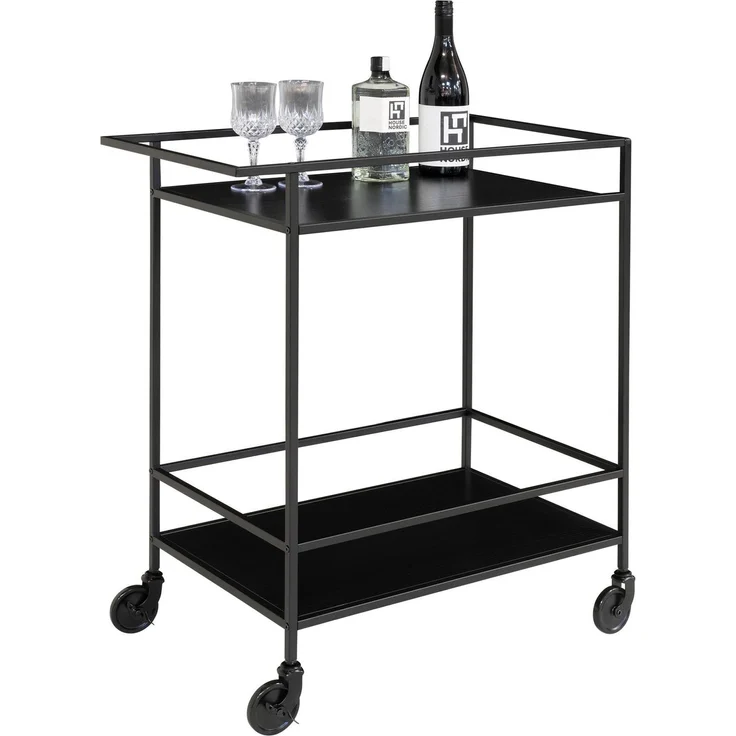 House Nordic Barwagen mit 2 Einlegeböden, schwarz, schwarzes Gestell, 68x40x79 cm – Bild 1