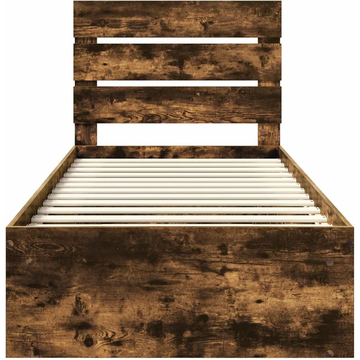 vidaXL Bettrahmen Geräucherte Eiche 75 x 190 cm Massives Kiefernholz 3411804 – Bild 6