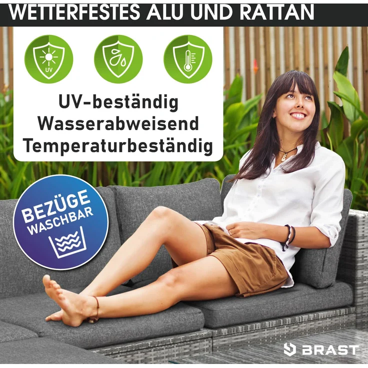 BRAST Gartenmöbel Lounge Sofa Couch Set Royal Grau Poly-Rattan für 4 Personen – Bild 6