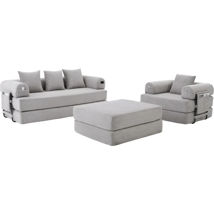 ZUBALIYA Ecksofa 94x67 cm, mit Ablageflächen, mit Cordbezug, mit breiten Armlehnen, modular aufgebaut, mit Schaumstoffpolsterung – Bild 17