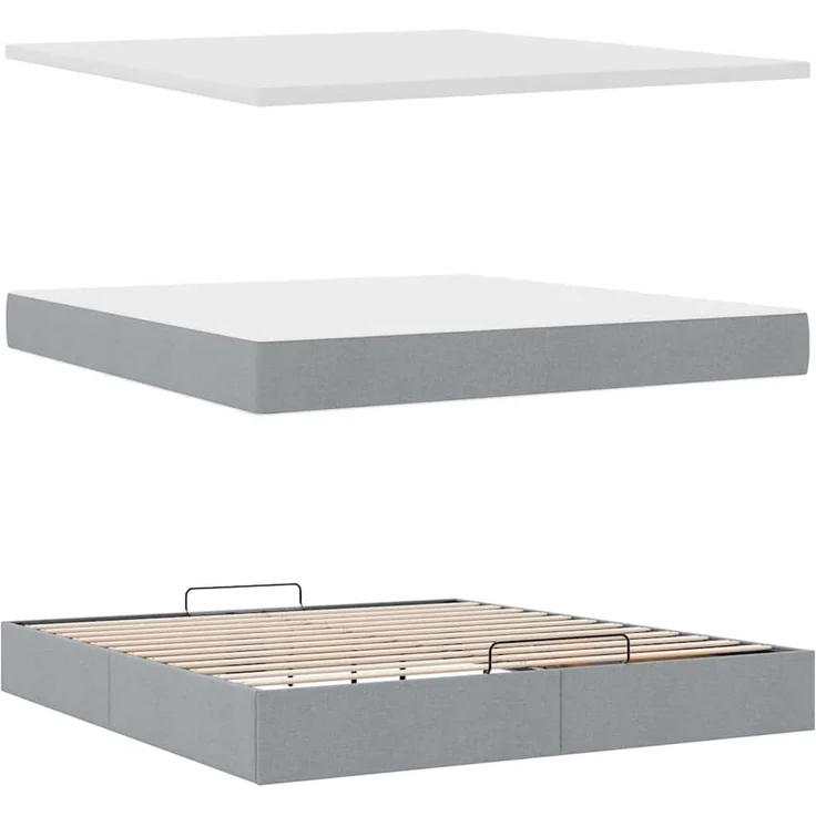 vidaXL Ottoman-Bett mit Matratze Hellgrau 160x200 cm Stoff 3311470 – Bild 6