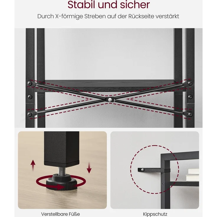 Vasagle Regal, Bücherregal, Standregal, DVD-Regal, mit 4 Ebenen, Büroregal, offene Ablagen, für Büro – Bild 5