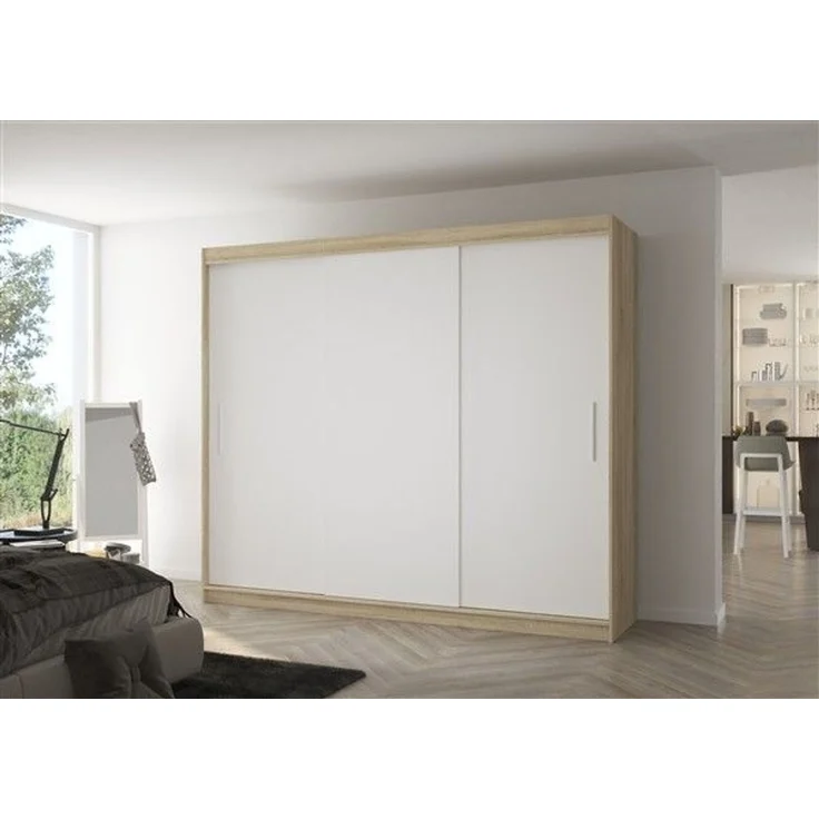 Schiebetürenschrank Schrank Nr. 510 in Sonoma Eiche- Weiß matt 250 x 215 x 58 cm – Bild 1