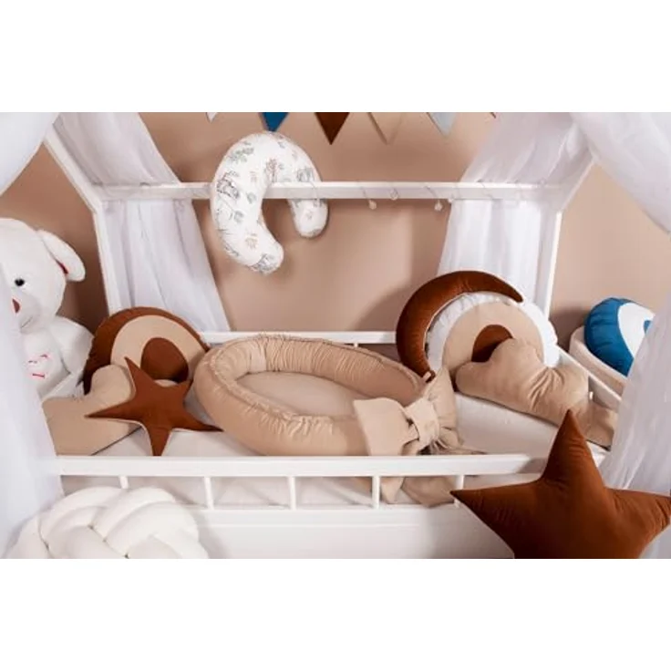 Kuschelnest Babynest Babynestchen Nestchen Reisebett Wickelauflage mit Schleife (Farbe: cappuccinofarben) – Bild 7