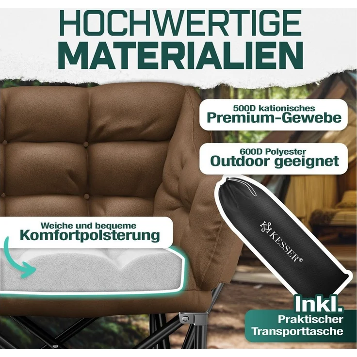KESSER® Campingsofa faltbar 2 Personen - 300 kg, Campingcouch breit, gepolstert mit Seitentaschen & Tasche, Faltsofa Duo, Campingstuhl Indoor & Outdoor, Camping, Festival, Angeln & Garten – Braun – Bild 3