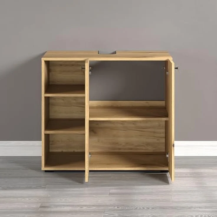 trendteam smart living - Waschbeckenunterschrank Unterschrank auf Rollen - Badezimmer - PureBliss - Aufbaumaß (BxHxT) 80 x 64 x 42 cm - Farbe Evoke Eiche mit schwarzen Rillen - 233730142 – Bild 3