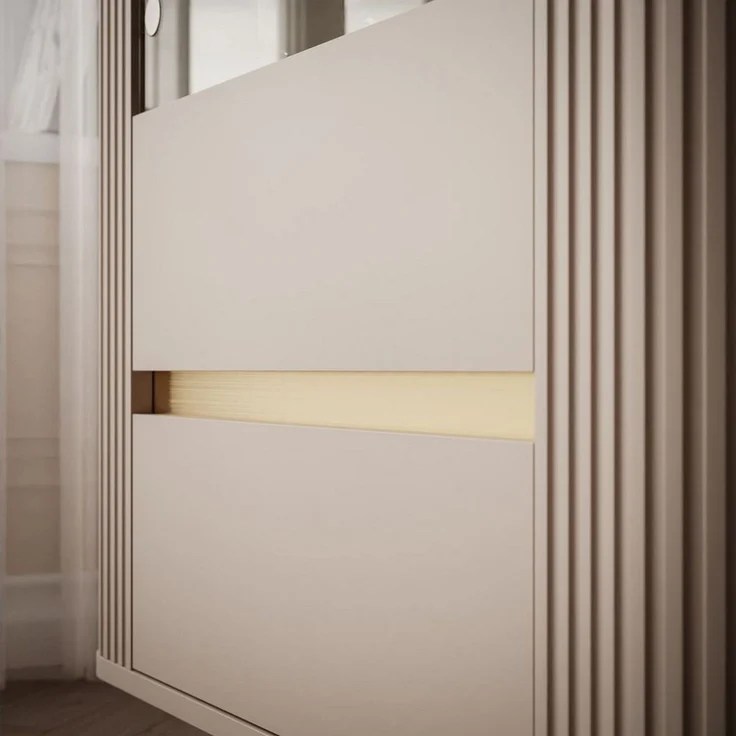 ALLHOUSE24 Vitrine MIRACLE Sandbeige, Glasvitrine, Rillenstruktur, Metallfüße (1x Vitrine) Breite 76 cm – Bild 4