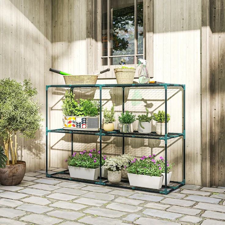 Outsunny Pflanzenständer, Stahl, Kunststoff, Dunkelgrün, 143L x 48B x 100H cm – Bild 2