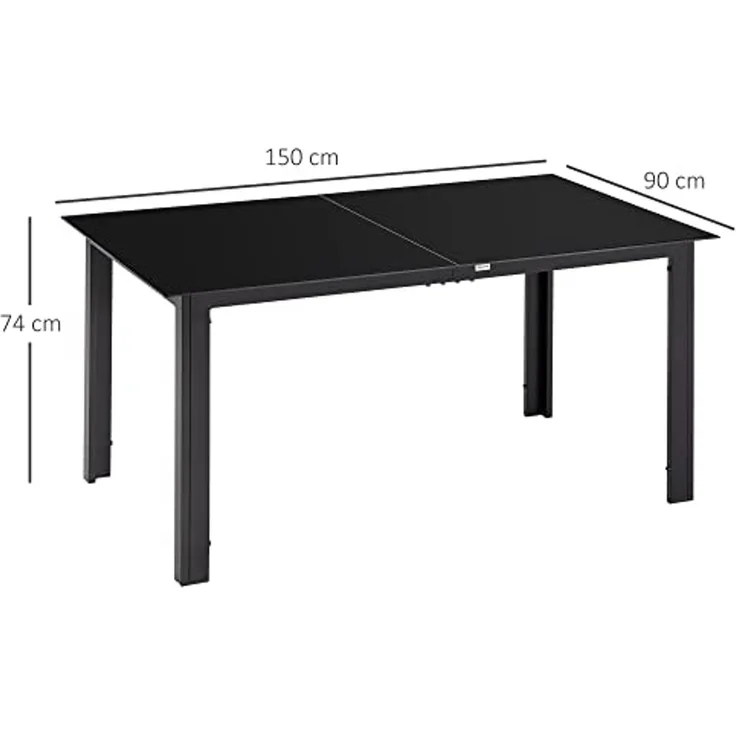 Outsunny Gartentisch Garten Esstisch für 6 Personen, Balkontisch (Partytisch aus Alu, 1-St, Terrassentisch mit Glastischplatte), Schwarz, 150 x 90 x 74 cm – Bild 3