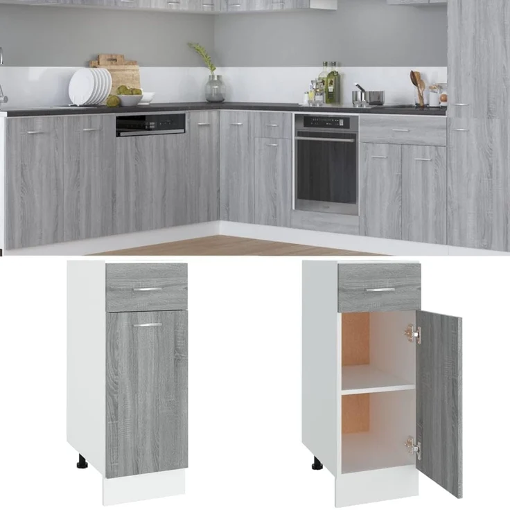 vidaXL Unterschrank, Küchenschrank mit Schublade 2 Fächern, Geschirrschrank für Küche, Küchenunterschrank Schrank Küchenmöbel, Grau Sonoma – Bild 4