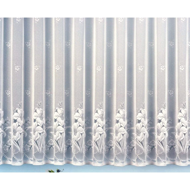 heimtexland Gardine Vorhang Jacquard Store mit Bleiband für schönen Fall weiß schönes Blumenmuster Allover mit Kräuselband/Universalschienenband HxB 160x300 cm für Fensterbreite 90-130 cm Typ43