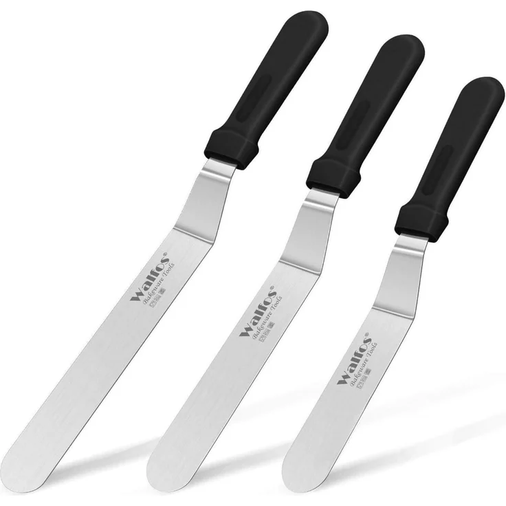 Walfos Abgewinkelter Zuckergussspatel Set Edelstahl Backen 15cm 20cm 25cm – Bild 1