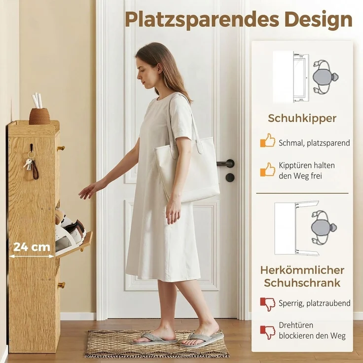 HOMCOM Schuhschrank, MDF, Hellbraun, 80 x 24 x 117,5 cm – Bild 4