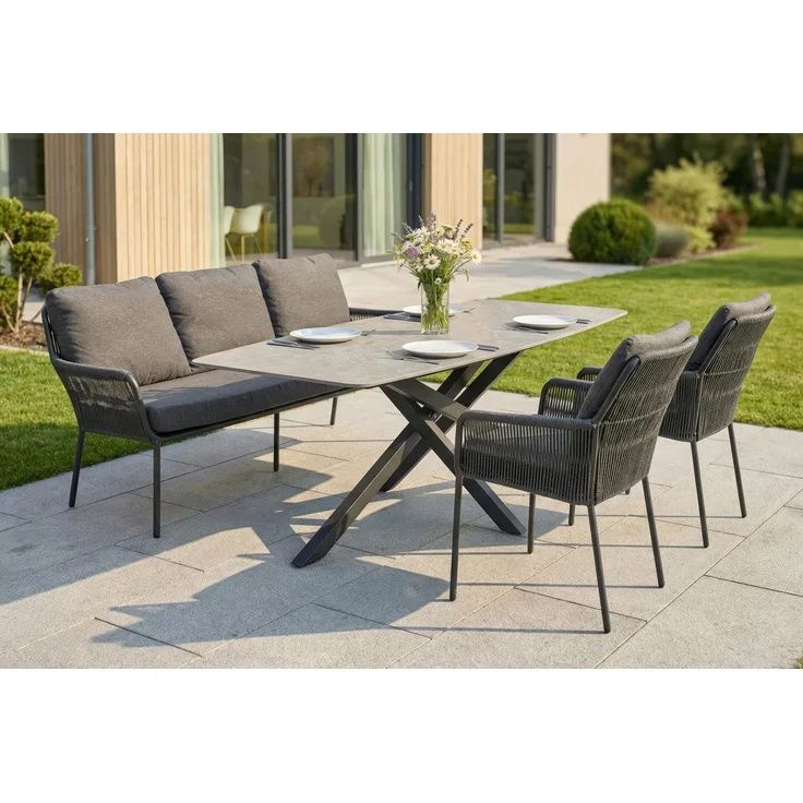 Loungesofa Concord 3-Sitzer Gartensofa mit Polster Relaxsofa Rope Anthrazit – Bild 5
