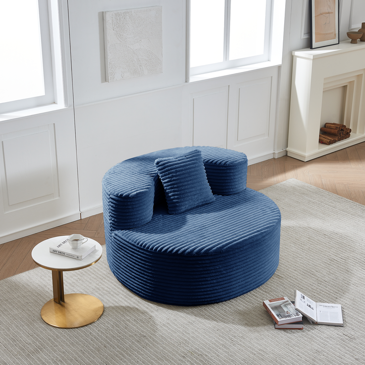 Großer Cord-Sitzsack-Sessel mit Zierkissen, weich gepolsterter Loungesitz 112 cm ohne Montage für Wohn- und Schlafzimmer, Blau