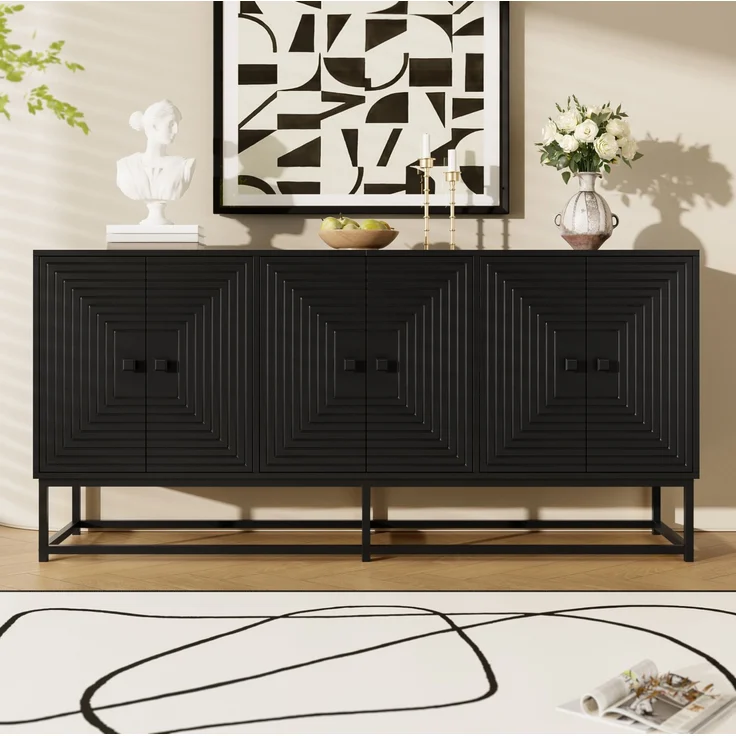 DESVIAE Sideboard mit 3 Doppeltürfächern 160x75,5x38 cm aus Spanplatte Schwarz – Bild 3