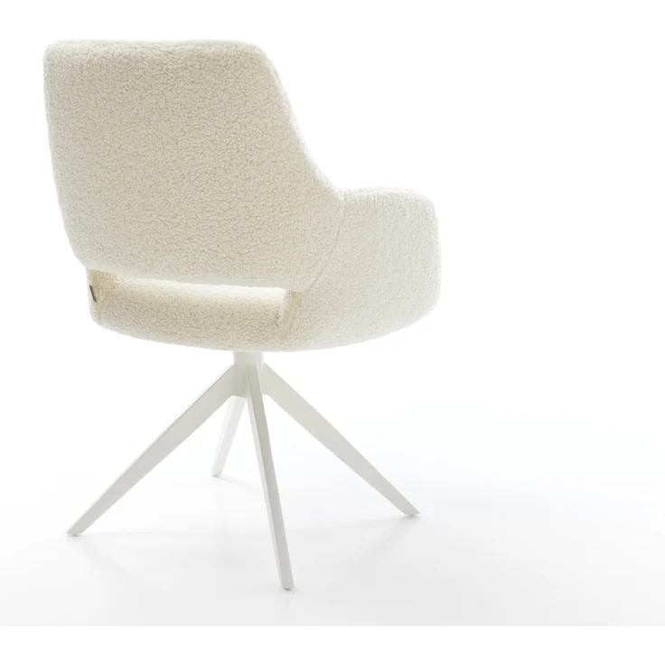 Drehstuhl Yago-Flex mit Armlehnen Teddystoff Beige Kreuzgestell breit Weiß 360° drehbar Wippfunktion Taschenfederkern – Bild 5