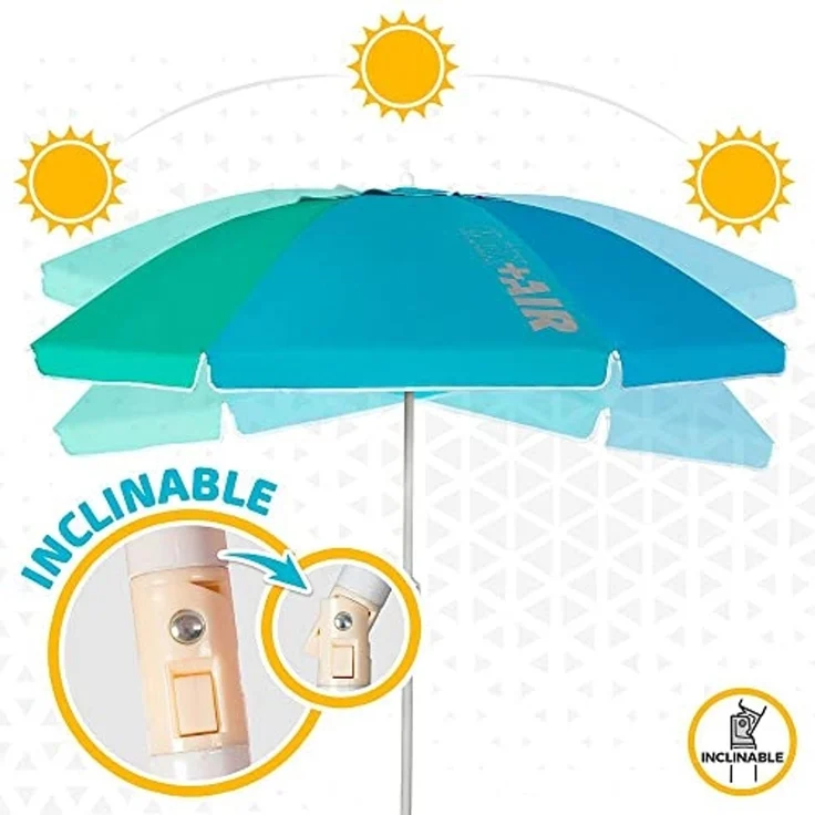 AKTIVE Strandschirm 220 cm, großer Sonnenschirm, belüftetes Dach, 28-32 mm Mast, UV 50 Schutz, mehrfarbiges Design, inkl. Aufbewahrungstasche (62222) – Bild 6
