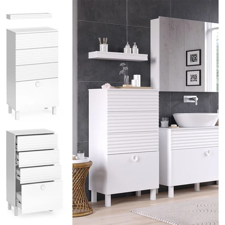 Midischrank Sola Weiß 60.2 x 113 cm mit 4 Schubladen Vicco – Bild 2