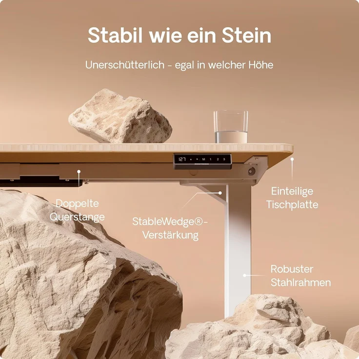 Desktronic Höhenverstellbarer Schreibtisch aus Bambus (120x60 cm) – Elektrisch höhenverstellbar mit flüsterleisem Dual-Motor & Touchscreen – Hohe Tragfähigkeit – Stehtisch HomePro – Bild 4