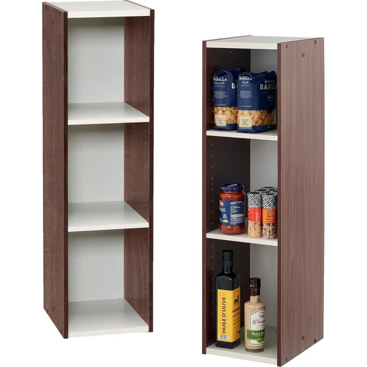 Iris Ohyama, Bücherregal mit 3 Ablagen, Set mit 2 Beistellmöbeln, Design, Modular, Büro, Schlafzimmer, Wohnzimmer - UB-9025 - Braun