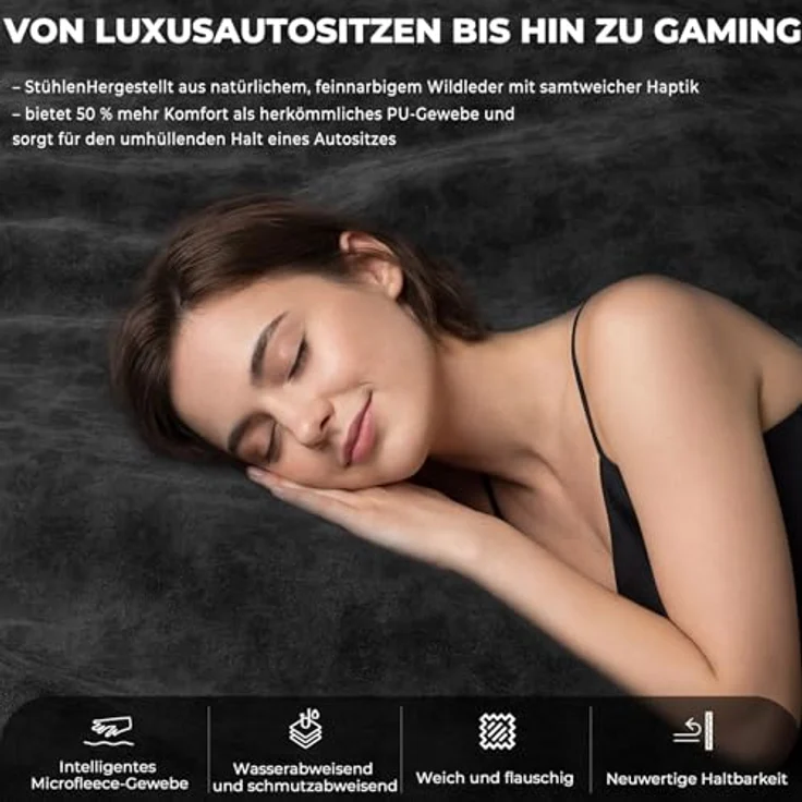 JUMMICO Veloursleder Gaming Stuhl,Bürostuhl Ergonomisch mit 3D Armlehnen,Schreibtischstuhl mit Wider Backrest for Gaming, Working,Studing,Gamer Stuhl Belastbarkeit bis 200 kg, Schwarz – Bild 4