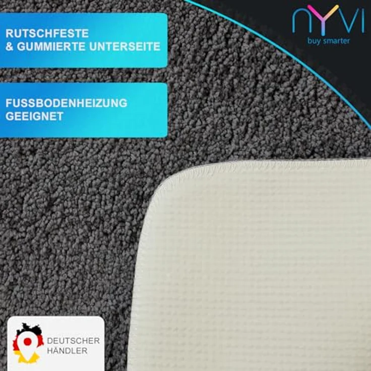 NYVI Badematte Set NYVISpa Lasalle Grau, 2-teilig, rutschfest, waschbar, Höhe 20 mm, 50x80 cm + WC Vorleger ohne Ausschnitt, 100% Polyester – Bild 3