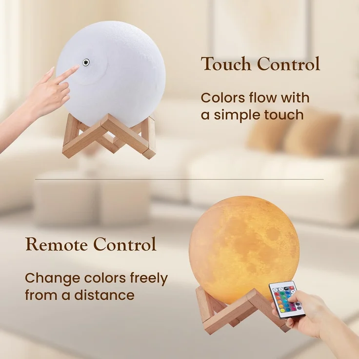 EXTSUD LED Nachtlicht 15cm Mond Lampe 16 Farben 3D Mondlampe mit Fernbedienung, Touchschalter eingebaut Batteriebetrieben dimmbar USB Wiederaufladbare, Nachtlampe Schlafzimmer Dekorative Lichter, für Kinder, M15 – Bild 3