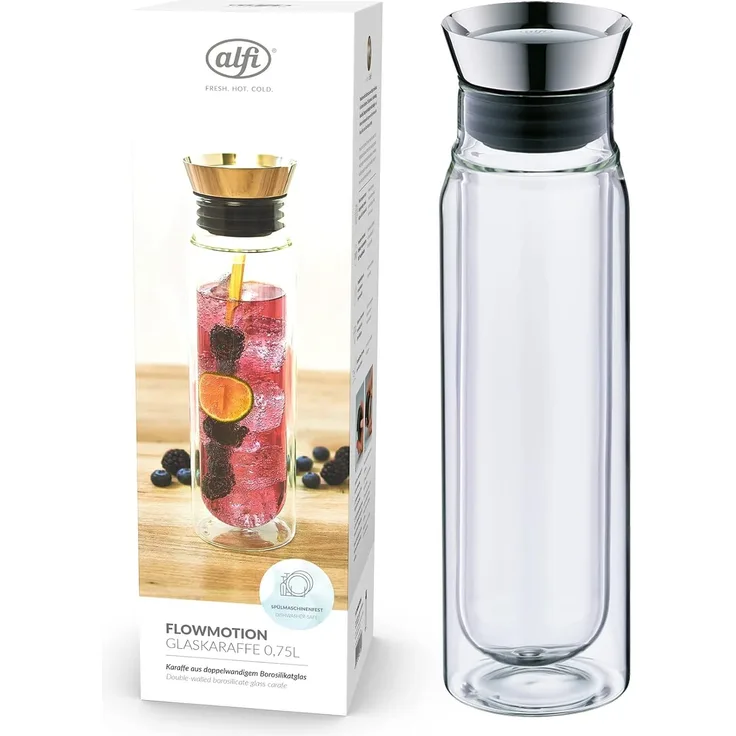 Alfi 2427020075 Karaffe Flowmotion, Borosilikat-Glas Doppelwandig 0,75 L
