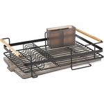 Abtropfgestell Metall schwarz Geschirrabtropfer Abtropfgitter Holzgriff mDesign