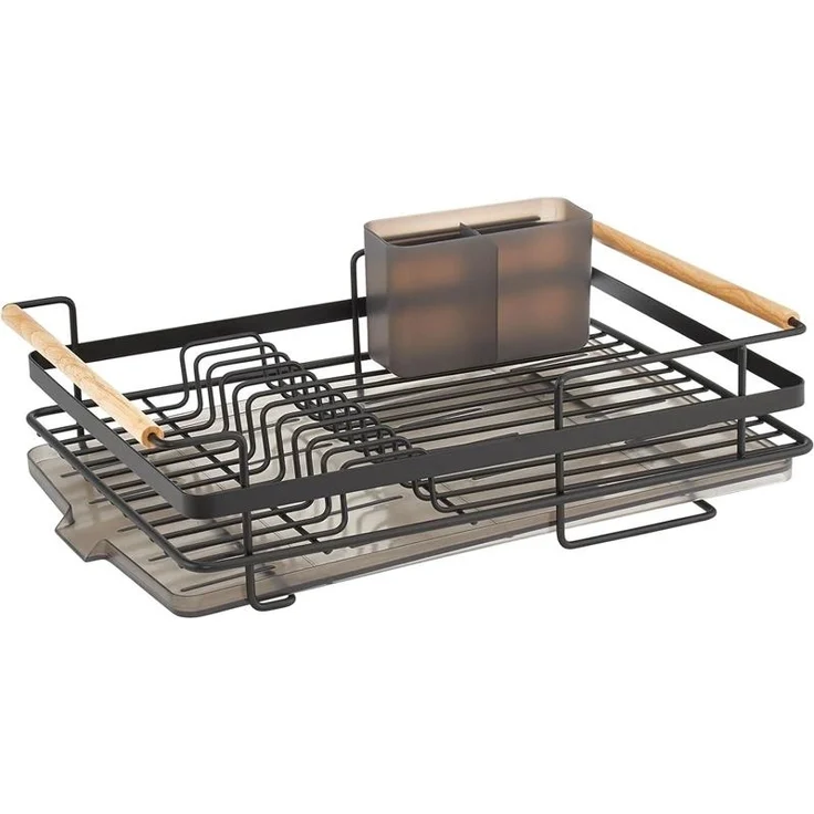 Abtropfgestell Metall schwarz Geschirrabtropfer Abtropfgitter Holzgriff mDesign – Bild 1