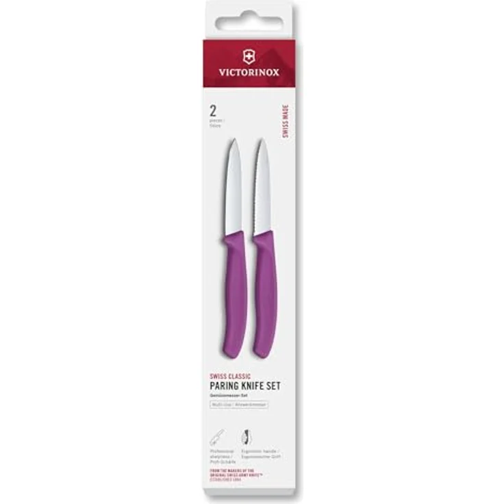 Victorinox Swiss Classic Gemüse- und Schälmesser, für Obst und Gemüse, Extra Scharf, Gerade und Wellenschliff, Rostfreier Stahl, Violet – Bild 2