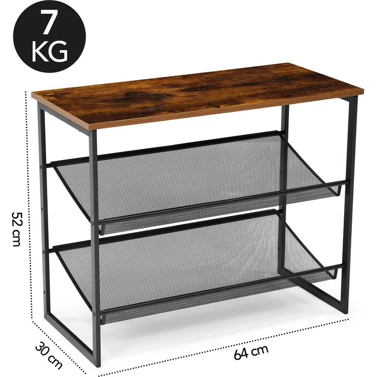 Brixy Schuhregal - Industrie - Holz - Metall - 64x30x52cm - Vintage - Schuhschrank - Braun/Schwarz, blacks, 30 x 64 x 52 cm – Bild 5