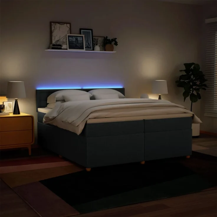vidaXL Boxspringbett mit Matratze Blau 200x200 cm Stoff 3289107 – Bild 5