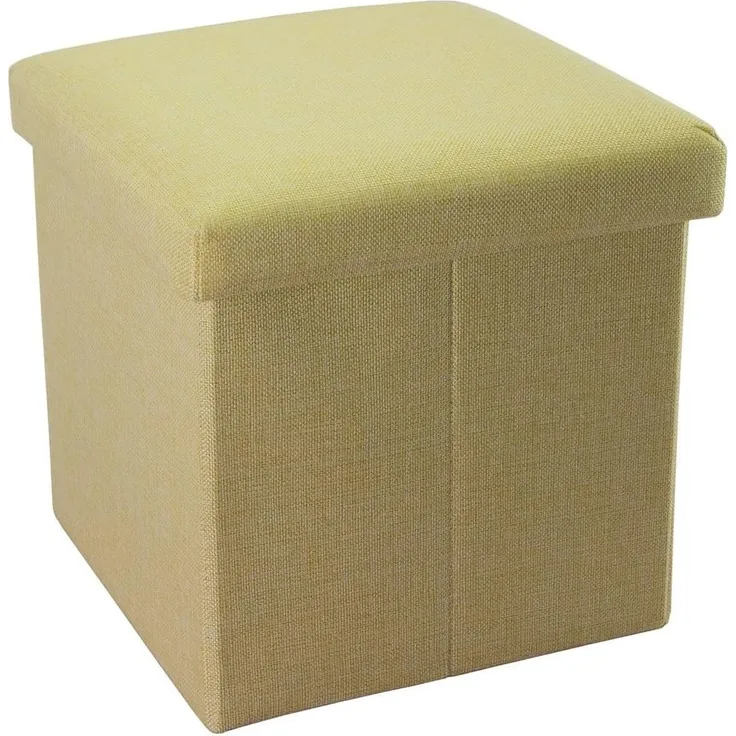 INTIRILIFE Faltbarer Sitzhocker 30 x 30 x 30 cm in FRÜHLINGS GRÜN - Sitzwürfel mit Stauraum und Deckel aus Stoff in Leinen Optik - Sitzcube Fußablage Aufbewahrungsbox Truhe Sitzbank