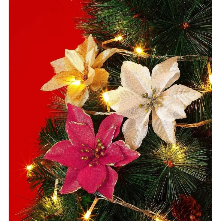 24x Weihnachtsstern Künstliche Blumen Set in Rot Gold Blau Rosa Glitzer – Bild 5