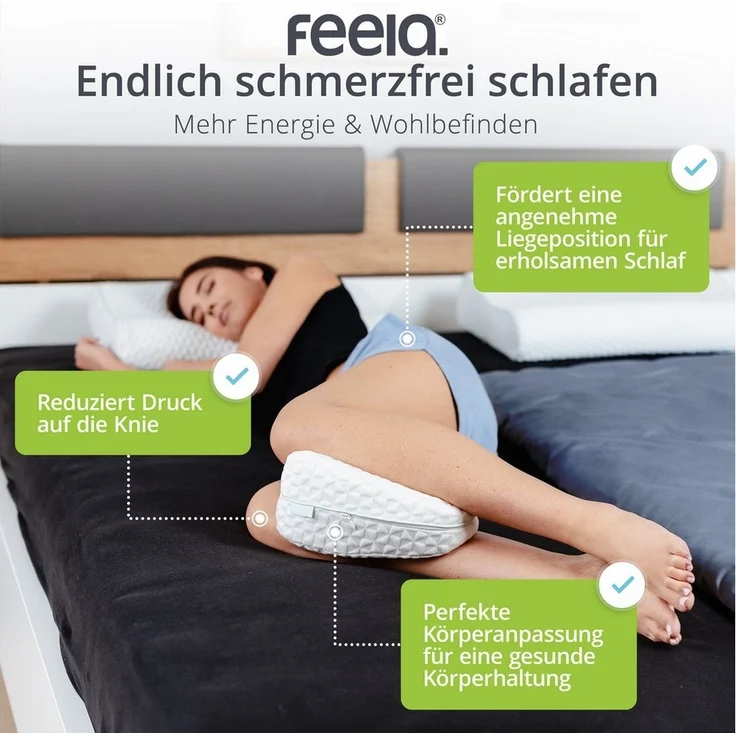 feela Kniekissen Ergonomisches Kissen für Seitenschläfer – entlastet Beine & Rücken, Fördert gesunden Schlaf & Haltung – ideal für Seitenschläfer & Pausen – Bild 3