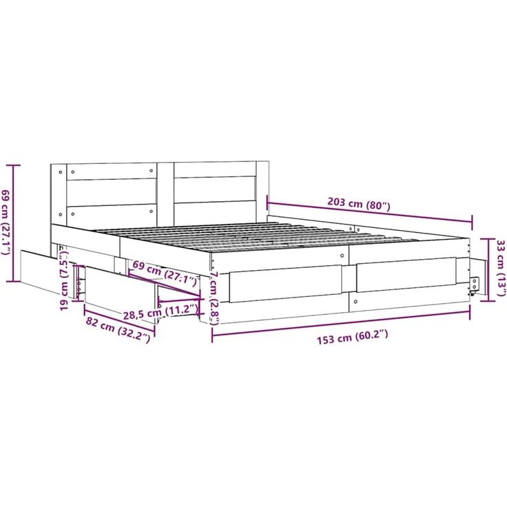 vidaXL Bettrahmen mit Schubladen Weiß 150 x 200 cm Holzwerkstoff 3402858 – Bild 11