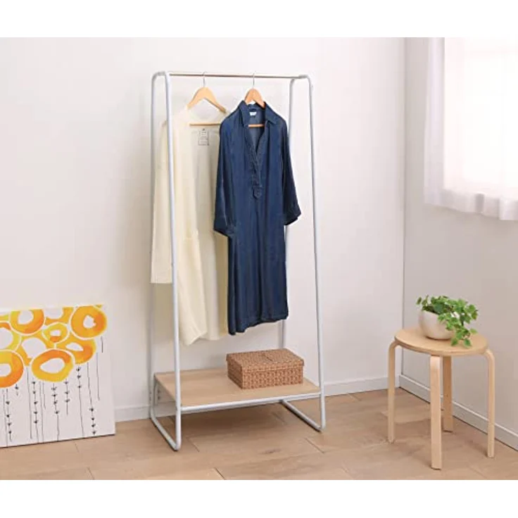 Iris Ohyama Kleiderständer mit Holzregal, 1 Ebene, Weiß, Modernes Design, Robuster Rahmen, rutschfest, Für Schlafzimmer, Studio, Schrank, Kleidung & Schuhe, Wäscheständer, Einfacher Aufbau, PI-B1 – Bild 3